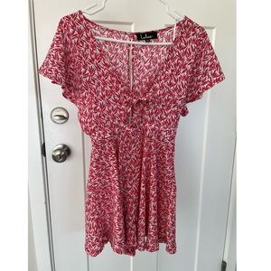 Lulus short-sleeve floral romper with front tie